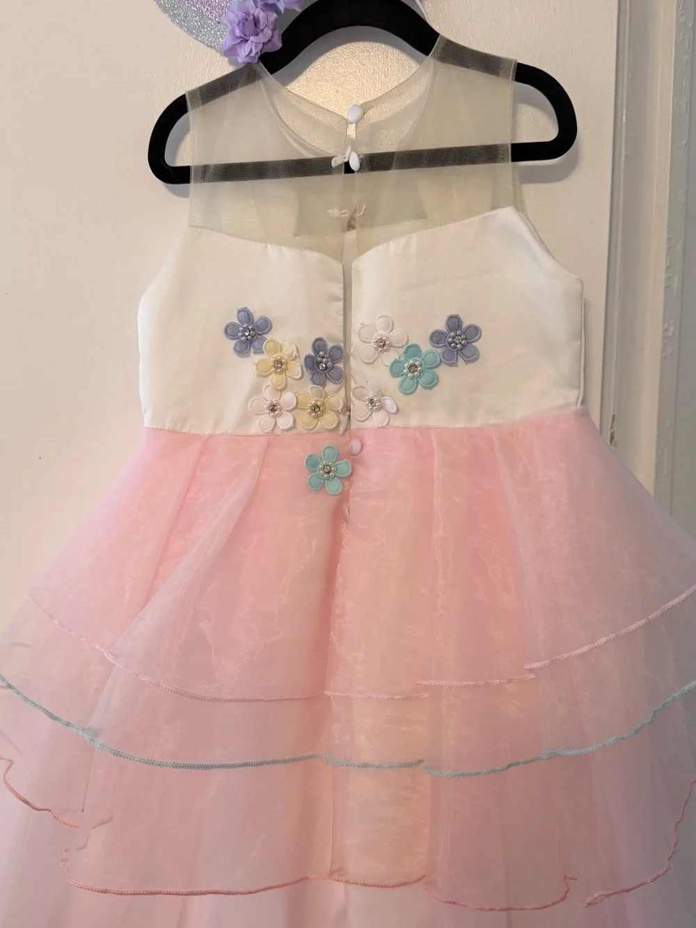 Girls Pink Unicorn Tulle Costume Dress with Floral Detail size 5 and Headband 🦄💕